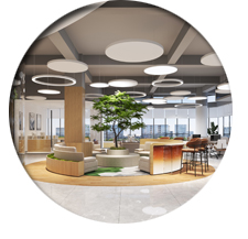 整體風格是按照時尚簡約風格來設計的，但是在這里面加入了原木的一些元素，讓整個空間有著清新自然的氛圍，同時圓弧動線的加入也讓空間的整體觀感得到一個很大的提升。特別是在休閑區這一個區域，能夠很好的將休閑的元素發揮出來，在這個空間中顯得尤為突出。在天花區域，設計團隊采用的是工業風來打造，但在這個空間加入圓形吊燈和圓形的裝飾物，讓天花區域看起來更加有特色